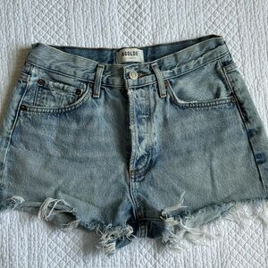 Agolde Light Wash Frayed Denim Cutoff Shorts